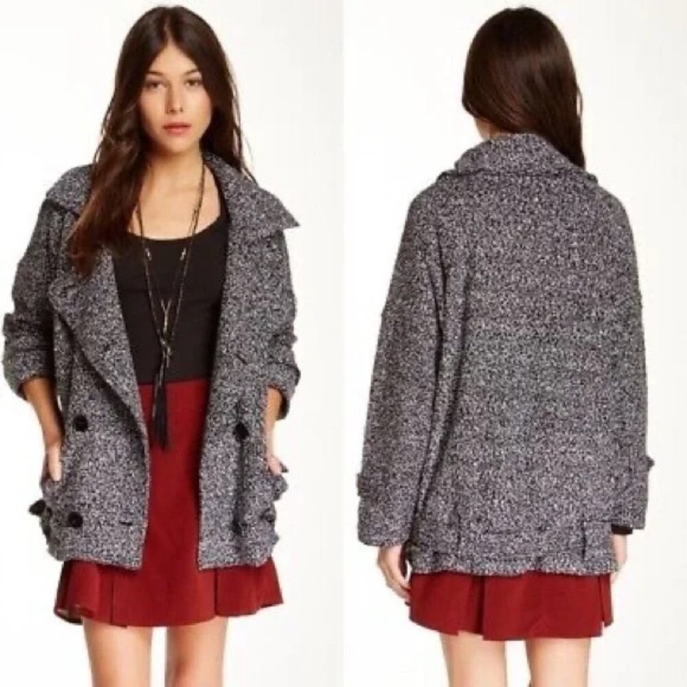 Free People Slouchy Textured Knit Cotton Wool Sweater Jacket Moto Size XS